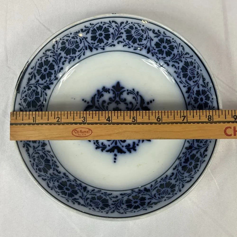 K & G Luneville France Antique Opaque Flow Blue & White Transferware 8.5” Bowl